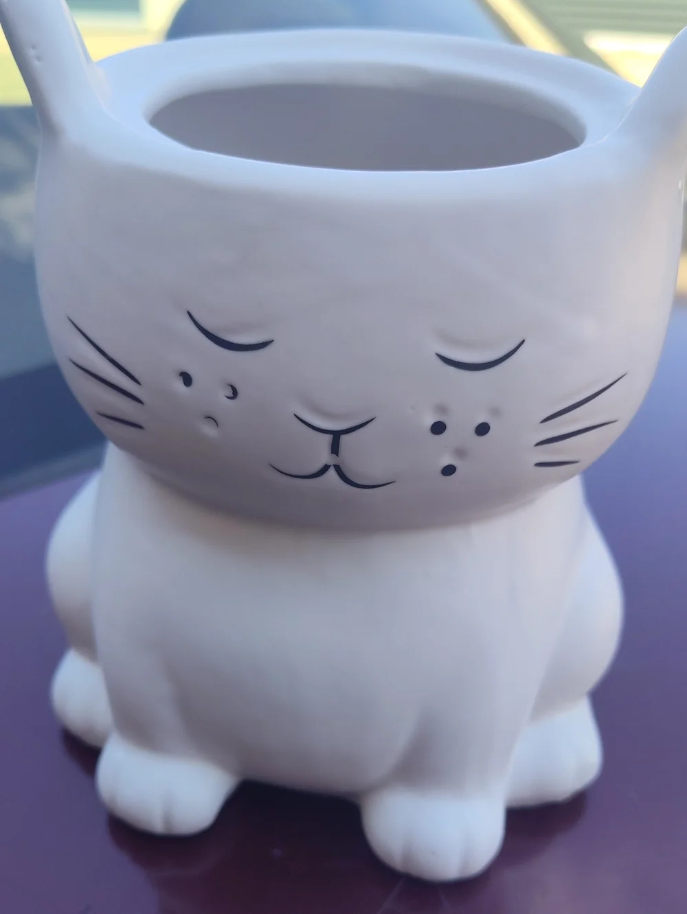 White Ceramic Cat Planter - Cute Kitty Pot